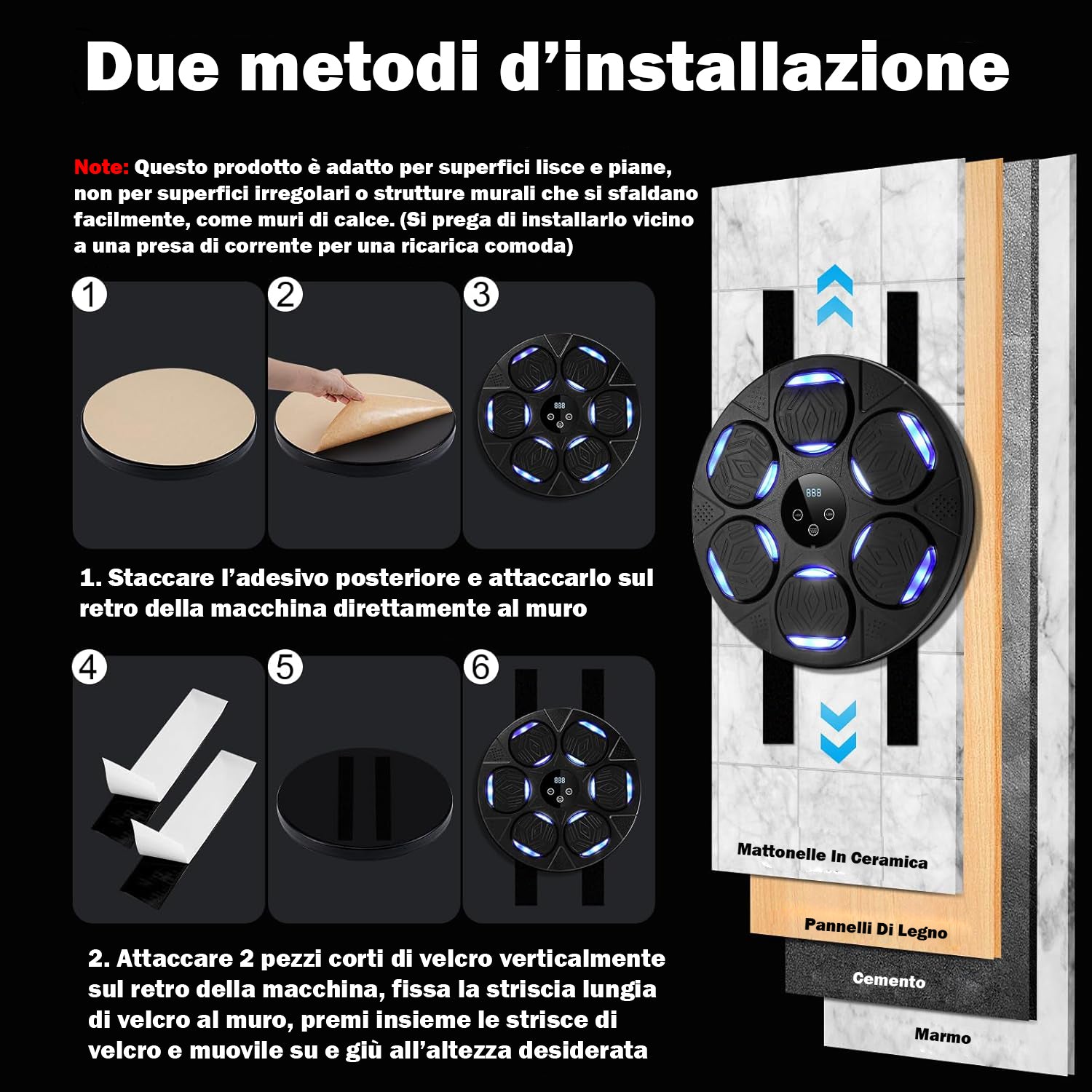Boxing Machine Montato A Parete Con Luce Led Ricaricabile Bluetooth, Attrezzatura Allenamento da Boxe Con Guantoni