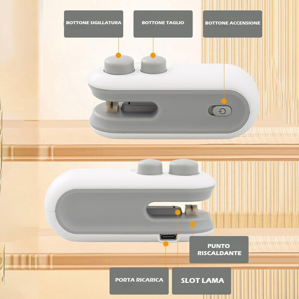 (2 PIECES) Mini Portable Heat Sealers 2 in 1 (Seal and Cut) USB Rechargeable, Home Use, Sealer for Every Type of Bag