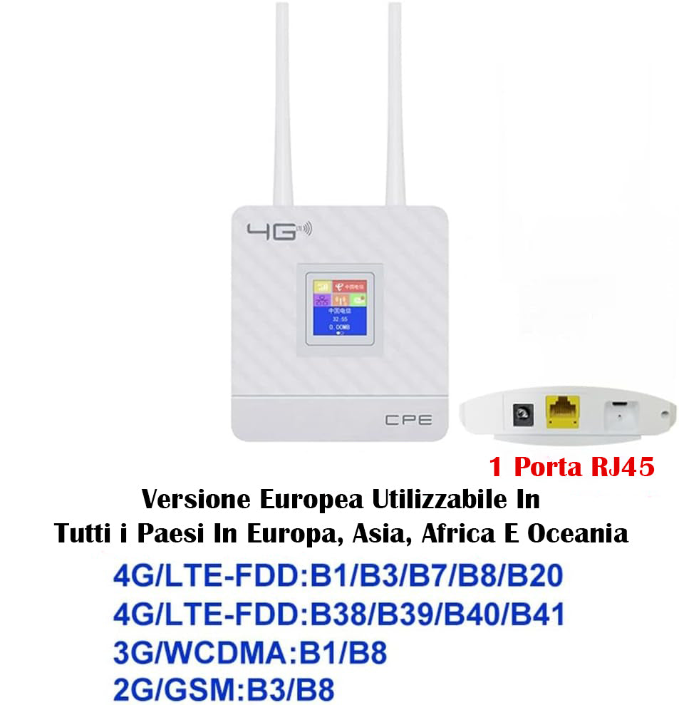 Modem WiFi Router Wireless LTE Home 3G 4G 2 Antenne Esterne, CPE con Porta RJ45 e Slot per Scheda SIM Spina UE