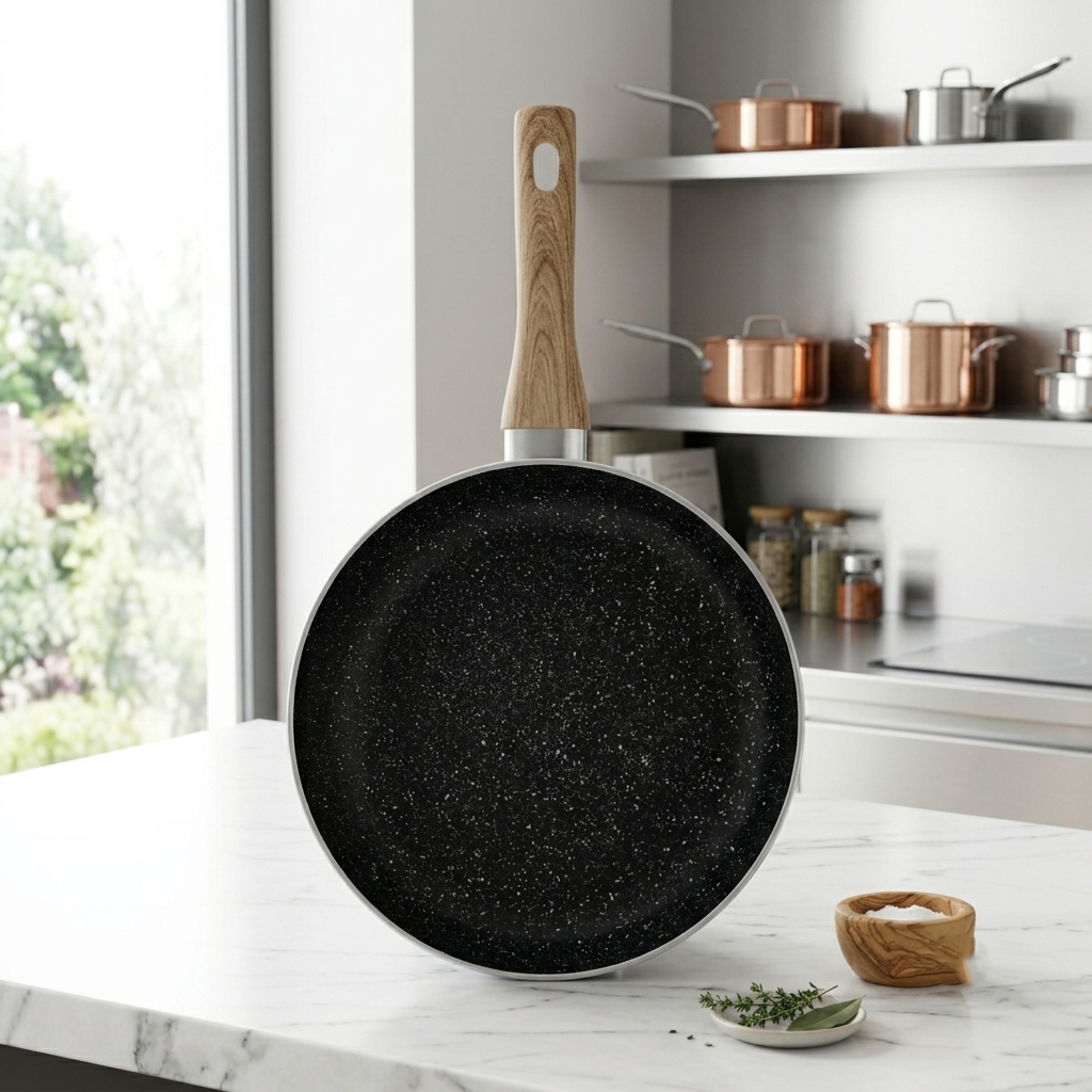 Padella Antiaderente Bavaria Ottingher 18 cm Nero – Rivestimento Effetto Pietra, Manico Soft Touch, Induzione