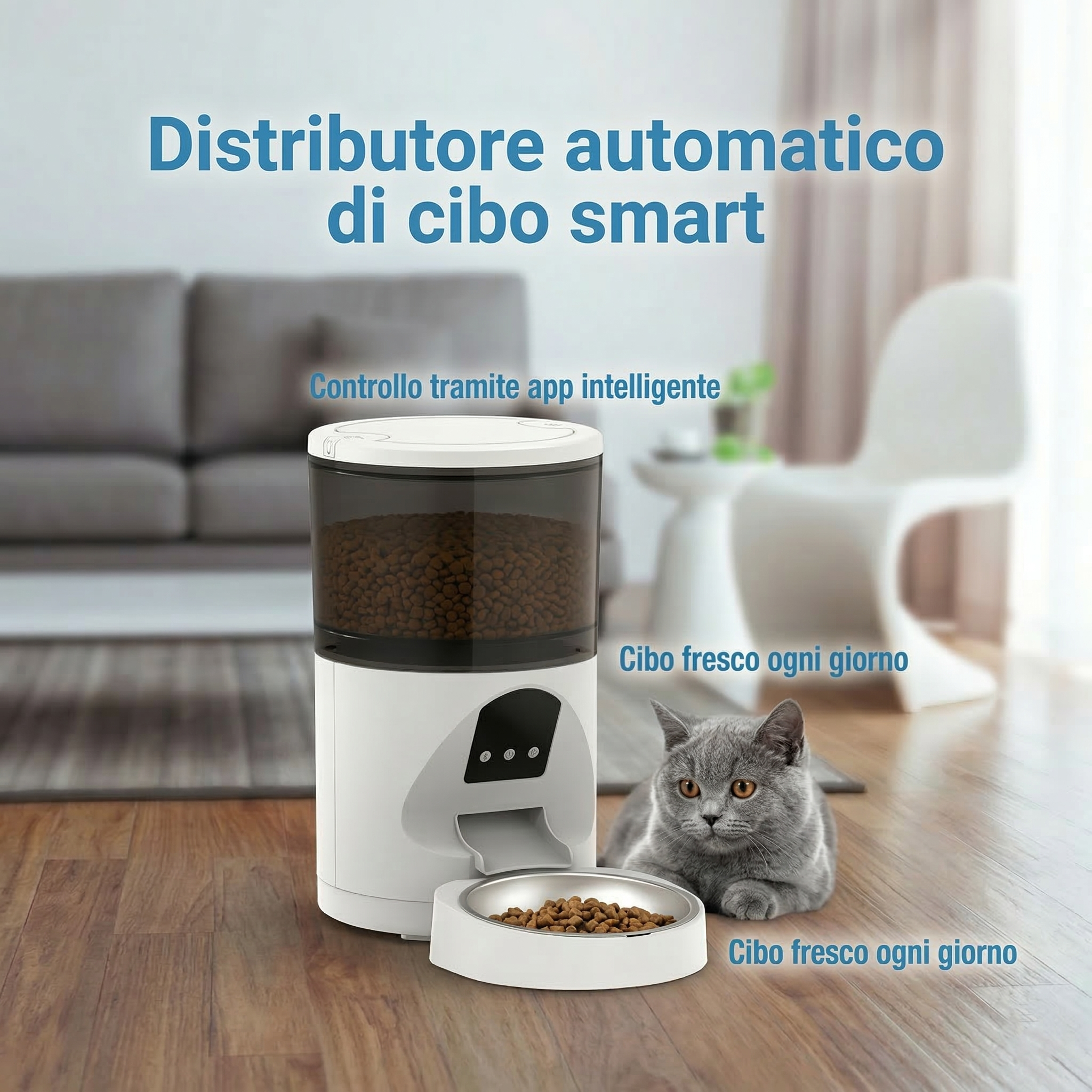 Distributore Automatico di Cibo Smart per Cani e Gatti con Telecamera HD e App