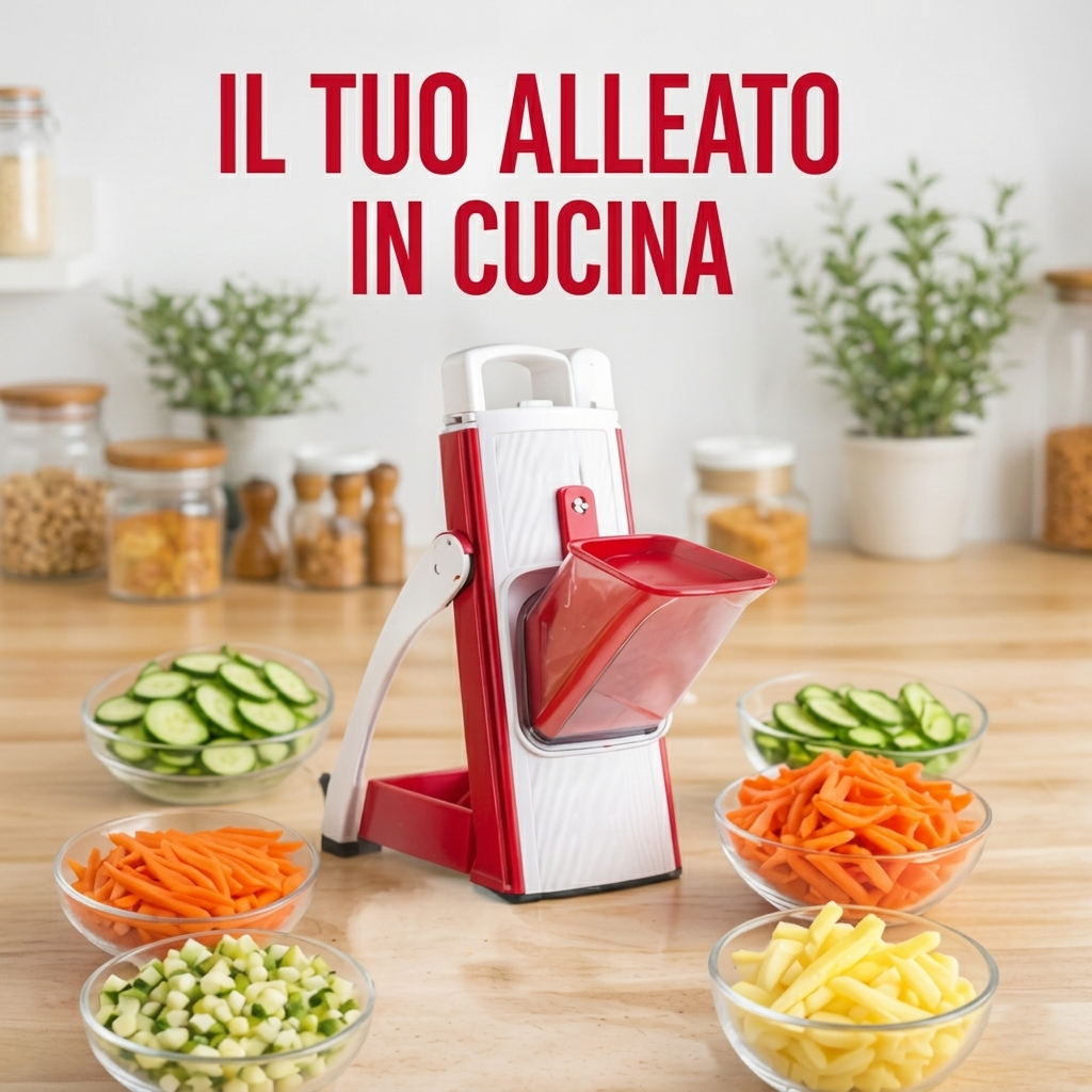 Mandolina Affettatrice Manuale per Verdure con 8 Tipi di Taglio, Spessore Regolabile 0,3-8 mm, Tagliaverdure con Lame in Acciaio Inox e Contenitore, Cucina