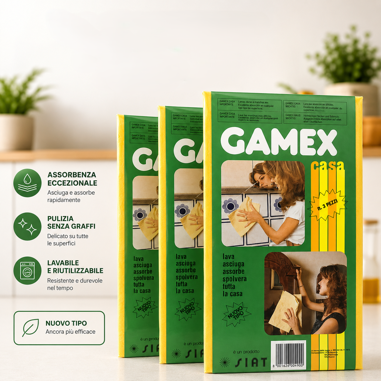 Panni Multiuso Gamex Casa – Confezione da 9 Panni (3 confezioni x 3 pezzi) – Assorbe, Lava, Asciuga e Spolv era – Lavabili e Riutilizzabili