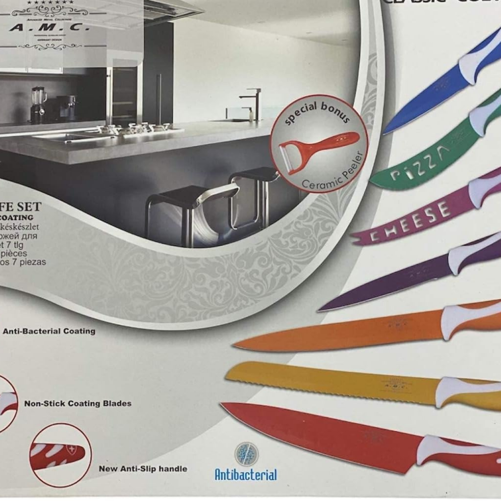 🔪 Set di Coltelli da Cucina 7 Pezzi con Rivestimento Antiaderente – Colori Vivaci e Massima Precisione
