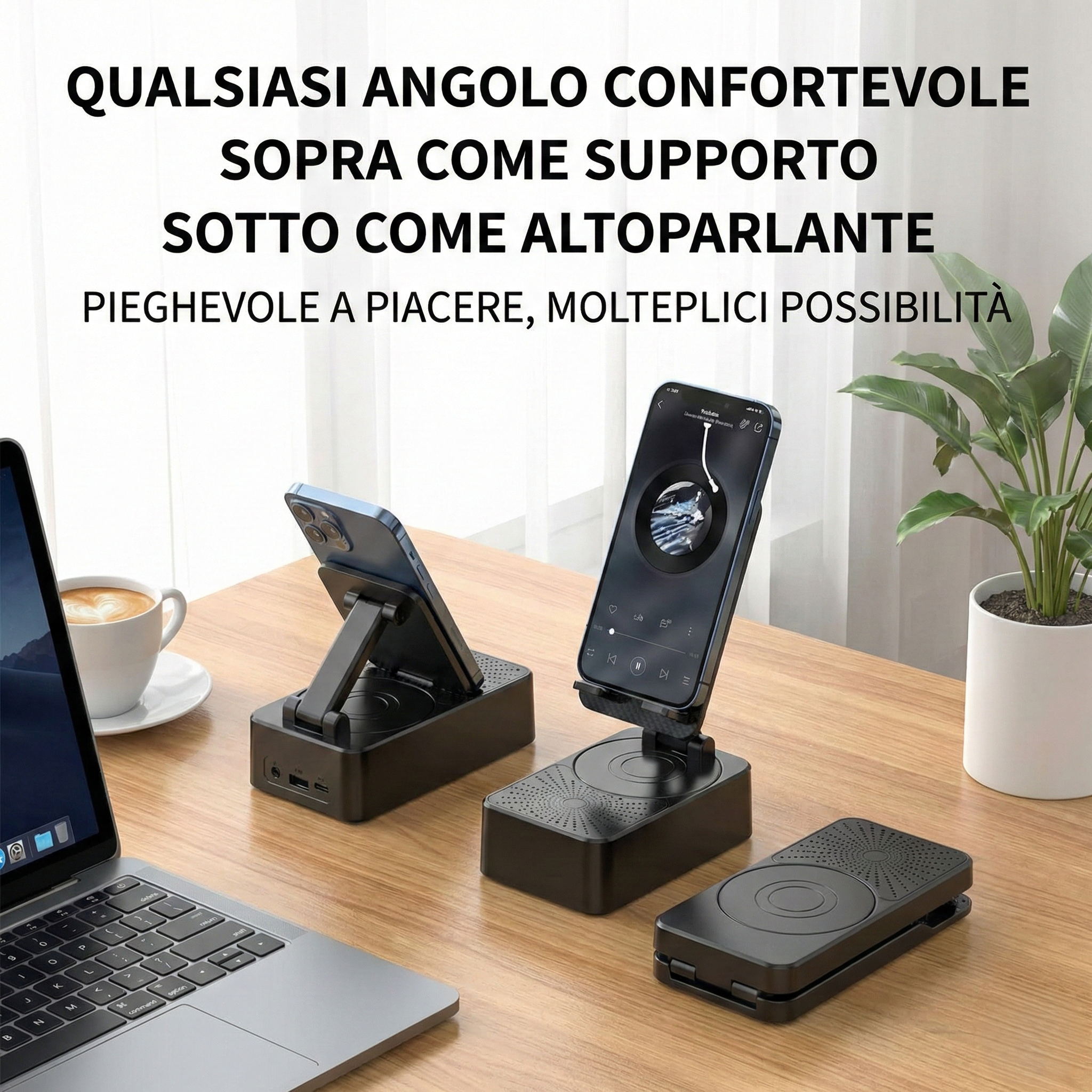 Speaker Bluetooth 3-in-1 con Supporto Smartphone e Powerbank Integrato da 5000mAh – Audio da 5W
