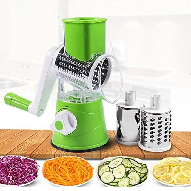 Manual grater with three interchangeable rollers