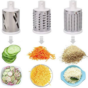 Manual grater with three interchangeable rollers
