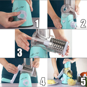 Manual grater with three interchangeable rollers