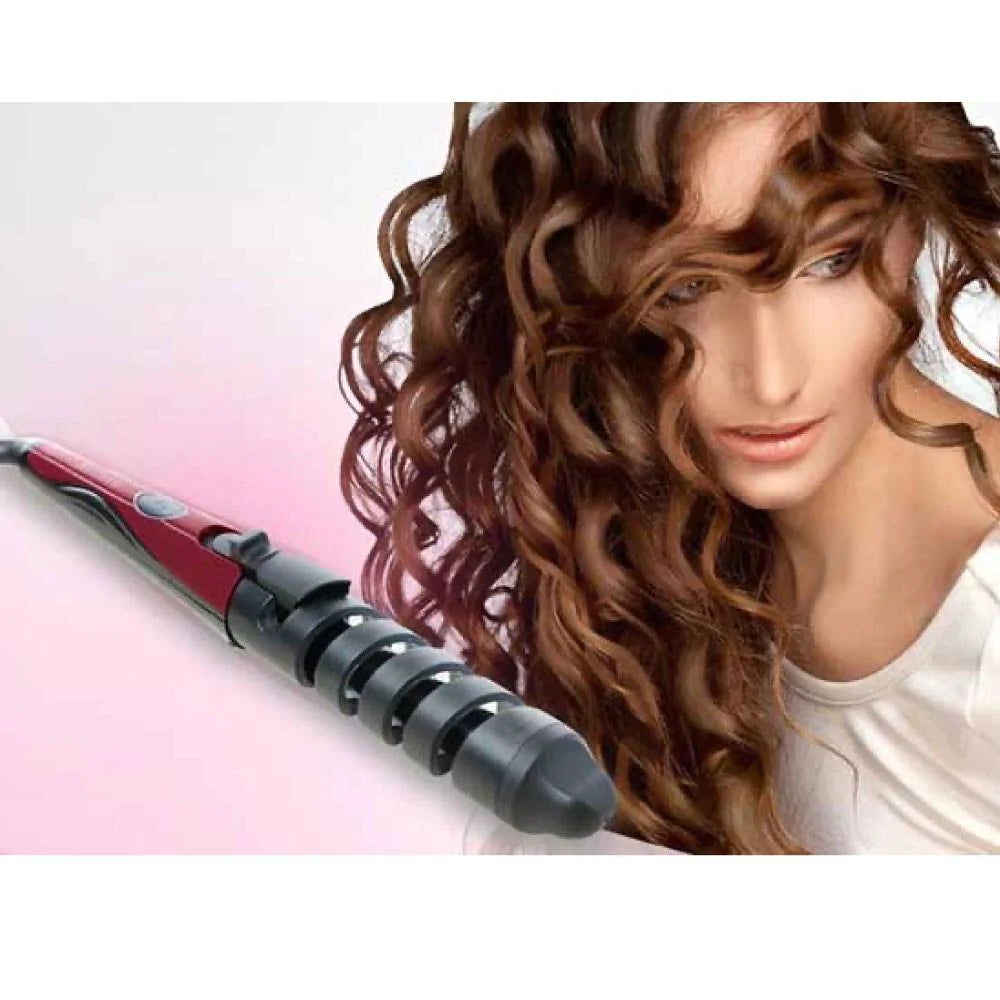Spiral straightener for curly hair in ceramic curling iron