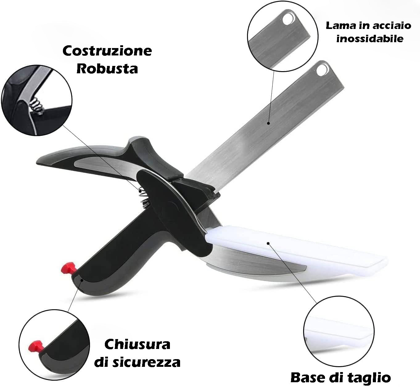 (2 PEZZI) Forbici Da Cucina Professionali 2 in 1 ,  Coltello Cucina Multifunzione, Uso Domestico, Clever Cutter, Forbici Cucina Acciaio Inox Manico Antiscivolo