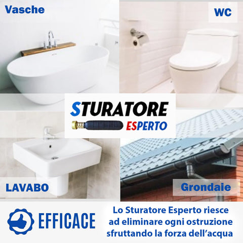 Sturatore Esperto® - Disgorgante ecologico ad alta pressione, facile e veloce, per, Lavandini, Vasche, Wc, Vasche, Grondaie, Scarichi (32-80mm)