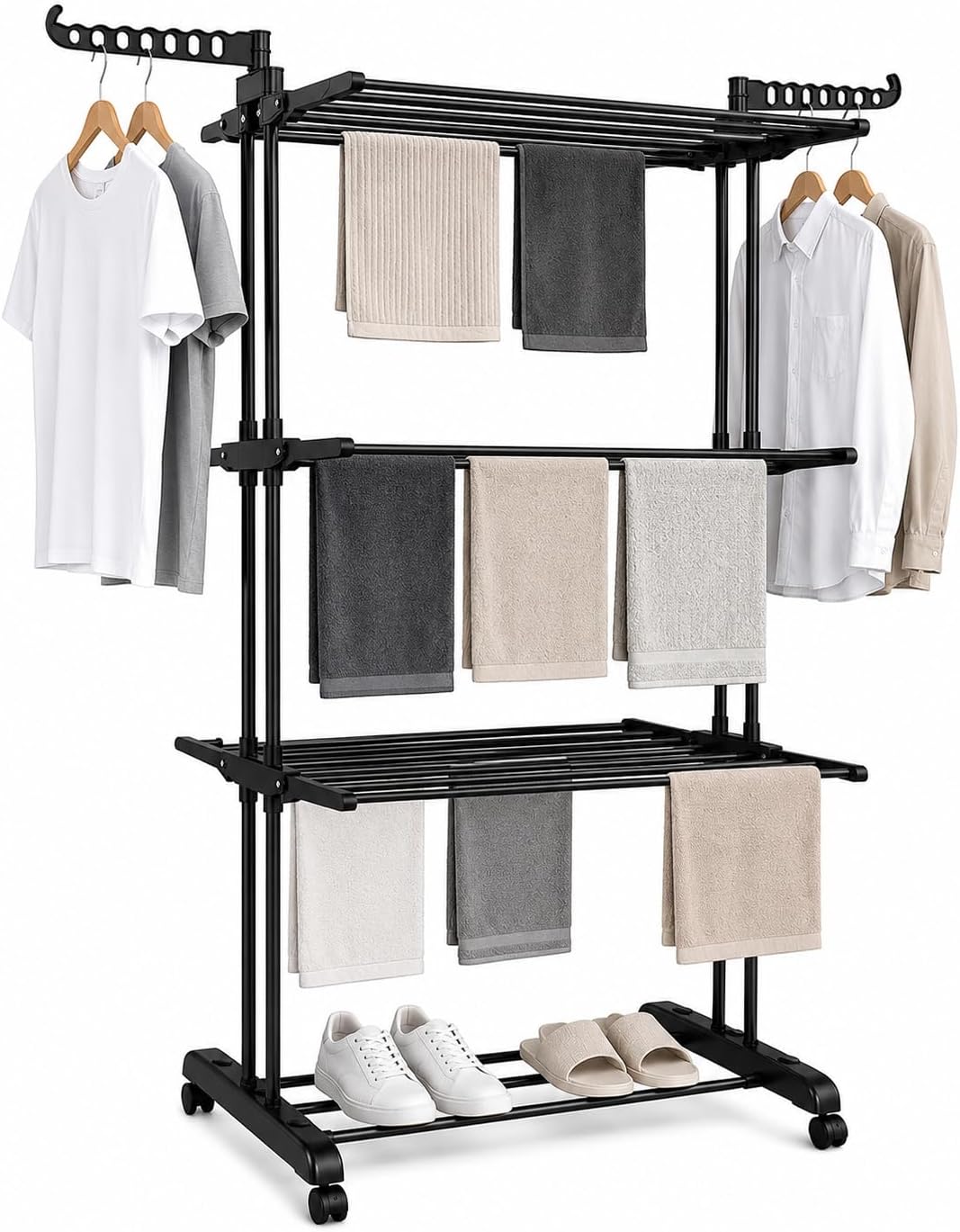Stendibiancheria Verticale 4 Livelli Pieghevole con Ruote – Acciaio Inox 64x126x170 cm | Salvaspazio, Interno ed Esterno