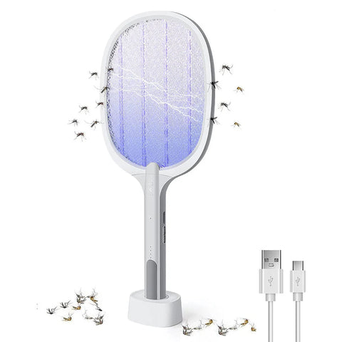 (2 Pieces) - Rechargeable Electric Mosquito Rackets 2 in 1 LED Lamp Insect Killer