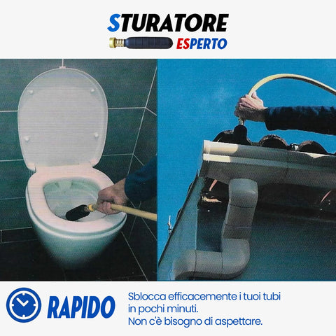 Sturatore Esperto® - Disgorgante ecologico ad alta pressione, facile e veloce, per, Lavandini, Vasche, Wc, Vasche, Grondaie, Scarichi (32-80mm)