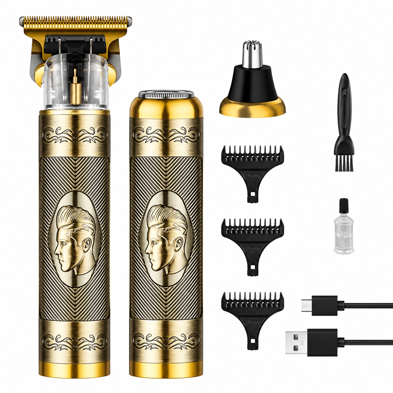 Rasoio  Regolabarba e Tagliacapelli 3 in 1 Professionale – Ricaricabile USB, Impermeabile e con Lame in Acciaio Inox