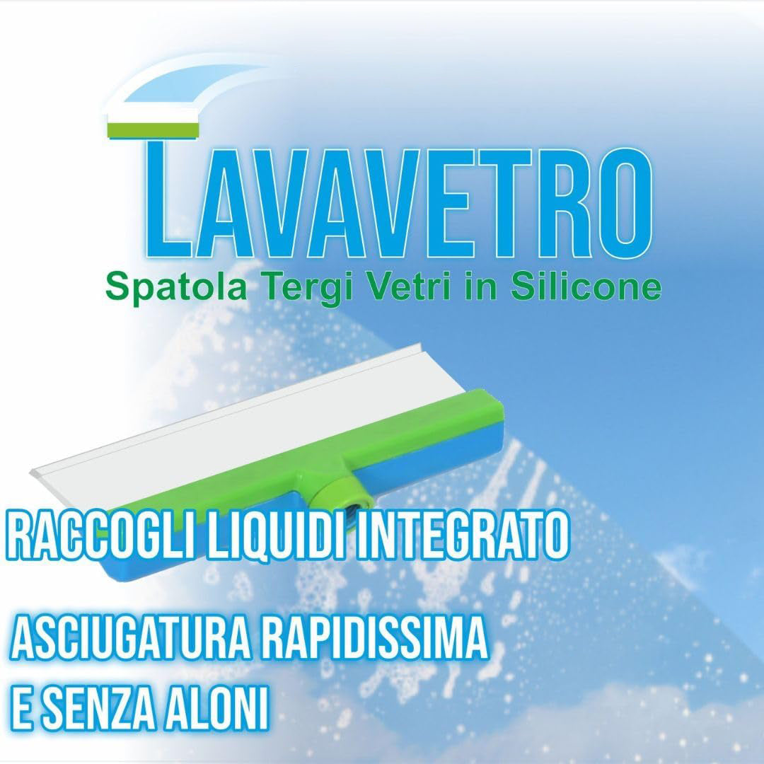 Lavavetri in silicone SMART con Vaschetta Raccogli Acqua integrata, Pulisci i Vetri senza striature, Vetri senza aloni, Lavavetri professionale di alta qualità