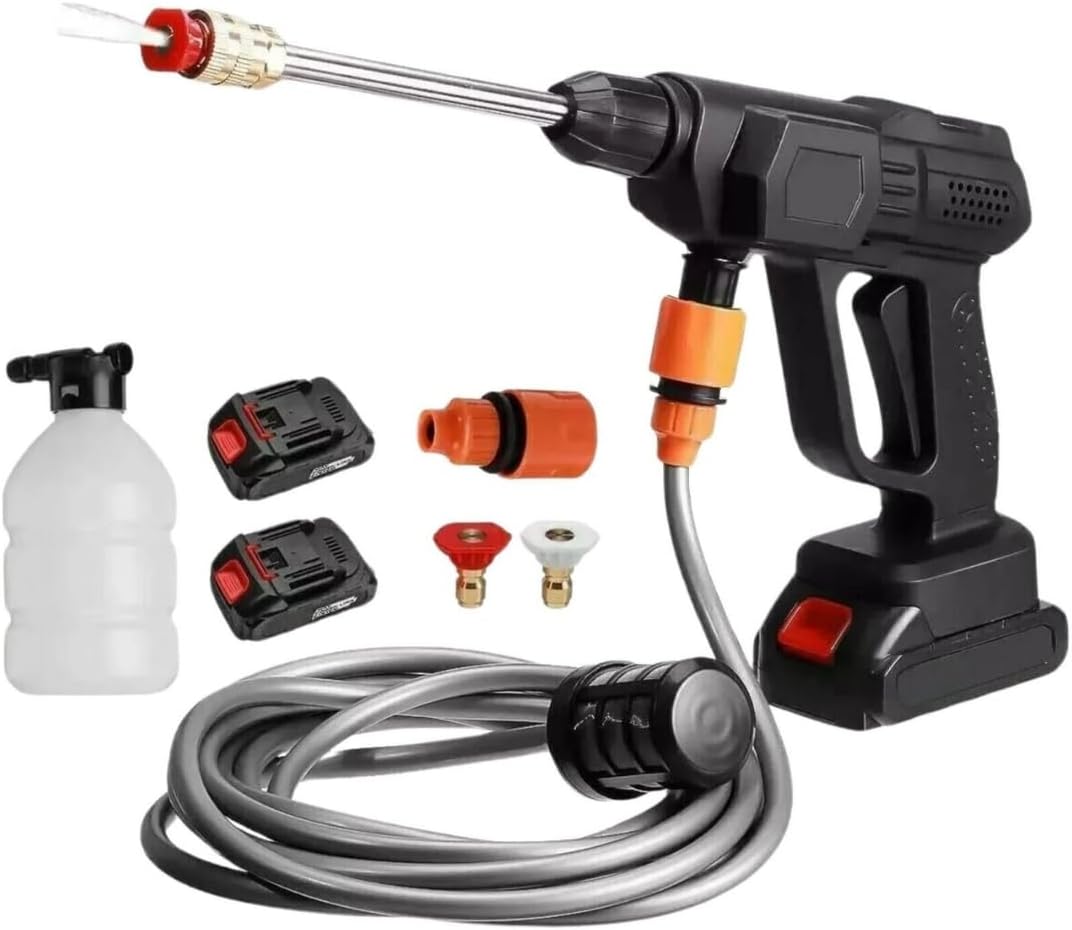 Pistola Idropulitrice a Batteria Portatile con Accessori, 2 Batterie Ricaricabili, Idropulitrice Lavaggio Auto, Giardino, Scale, Piscina, Mobili da esterno