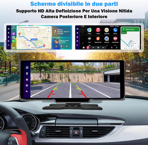 Autoradio Wireless Apple Carplay & Android Auto Tocuchscreen 10,26 Pollici Portatile ，7-32V Monitor con A-pple Airplay/Assistente Vocale/Bluetooth/Trasmettitore FM/AUX/TF Card