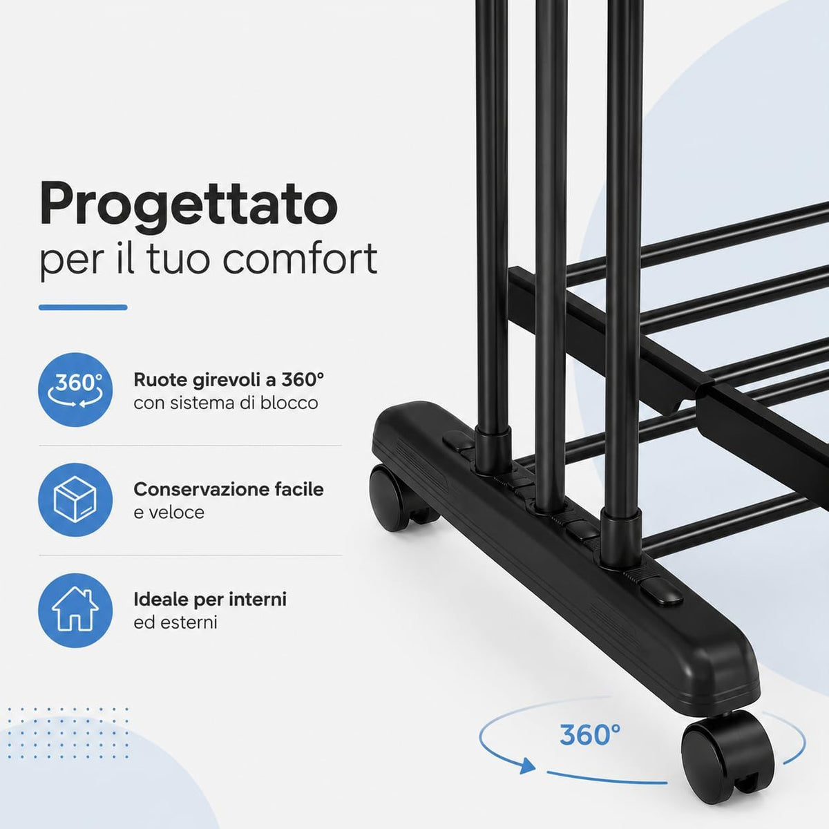 Stendibiancheria Verticale 4 Livelli Pieghevole con Ruote – Acciaio Inox 64x126x170 cm | Salvaspazio, Interno ed Esterno