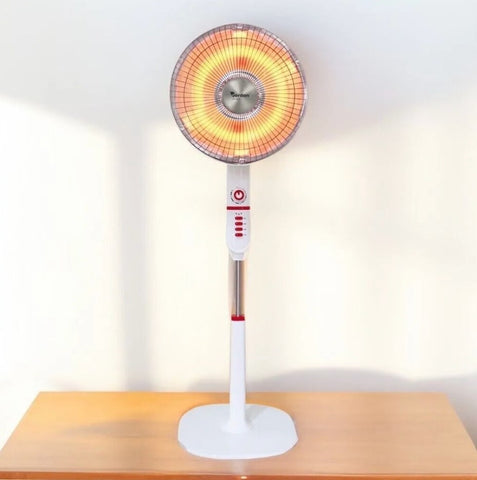 Stufa a parabola Elettrica Oscillante 1000W diam.40cm, Stufa Carbonio 2 Livelli di Potenza (500/1000W), Maniglia, Inclinabile, Timer, Sistema Anti Ribaltamento, Colore bianco