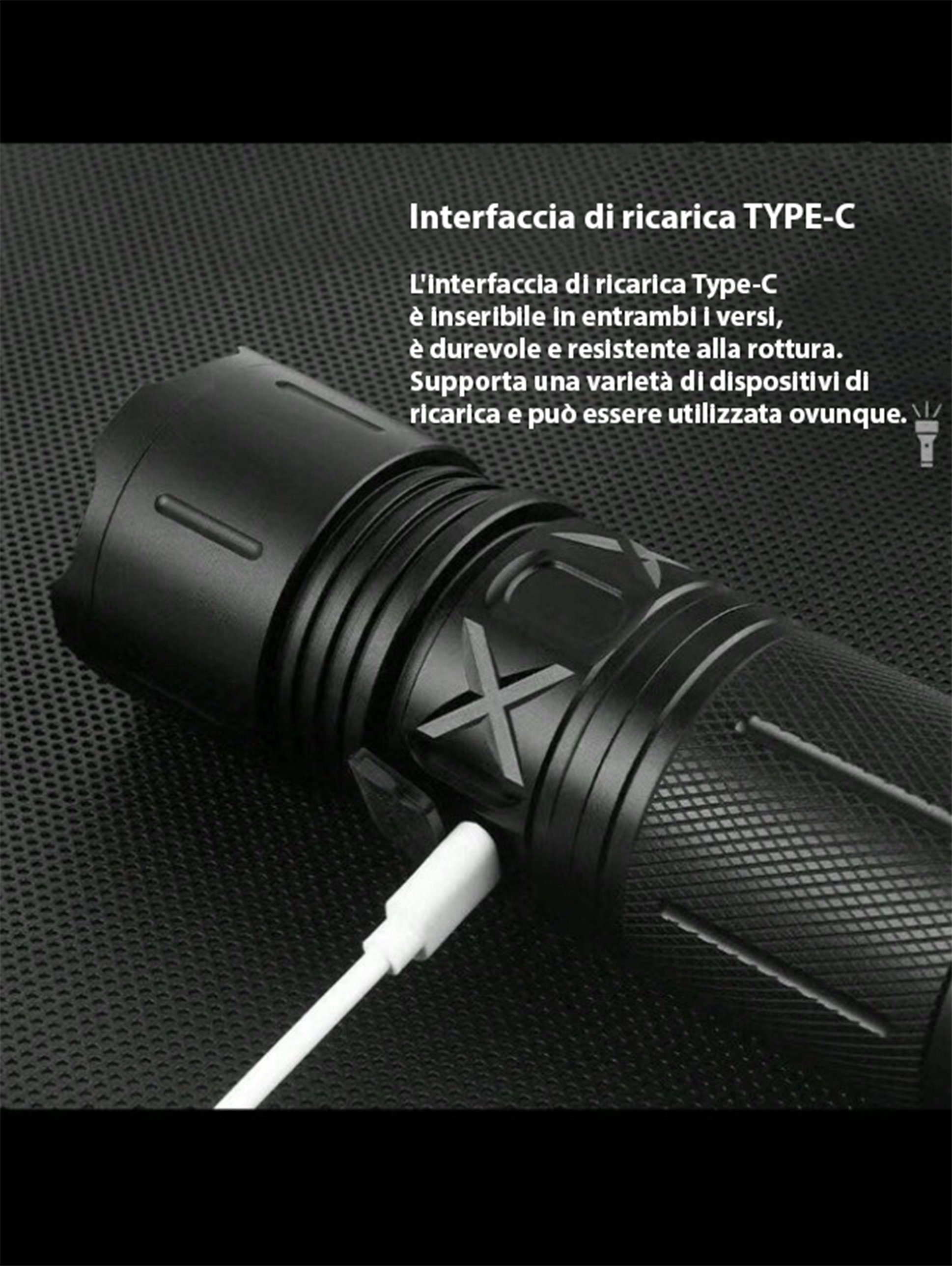 Torcia Led Ricaricabile Super Luminosa, Torcia Led Alta Potenza 100000 Lumen, Con Illuminazione Zoomable Impermeabile, Funzione Powerbank (5000mA Batteria Inclusa)