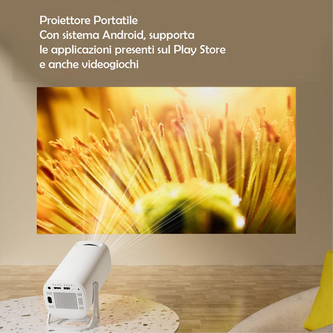 Mini Proiettore Portatile, 1080P Full HD 60fps Supportato, Correzione Trapezoidale Automatica, WiFi6 + Bluetooth 5.0, Proiettore per Esterni, Operativo Android 11.0 (Spina europea)