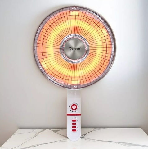 Stufa a parabola Elettrica Oscillante 1000W diam.40cm, Stufa Carbonio 2 Livelli di Potenza (500/1000W), Maniglia, Inclinabile, Timer, Sistema Anti Ribaltamento, Colore bianco