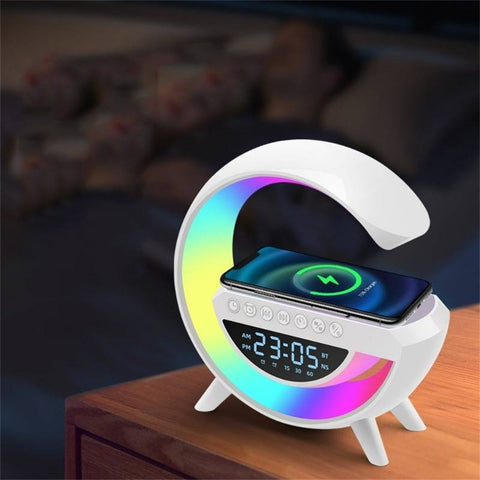 Bluetooth music speaker, wireless cell phone charger, clock and alarm clock