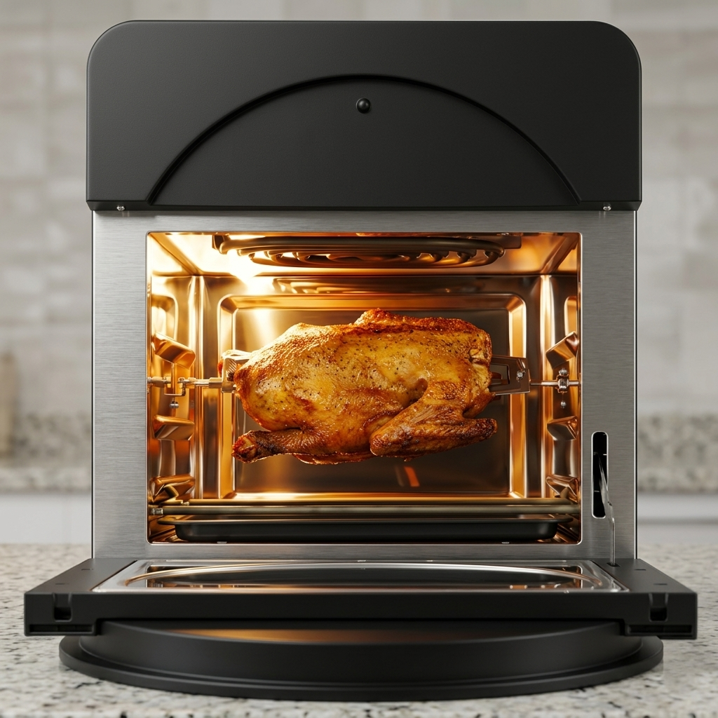 Forno Friggitrice ad Aria 14.5 Litri - 16 Programmi, Girarrosto 360°, Cottura Senza Olio, Acciaio Inox, Display Digitale LED