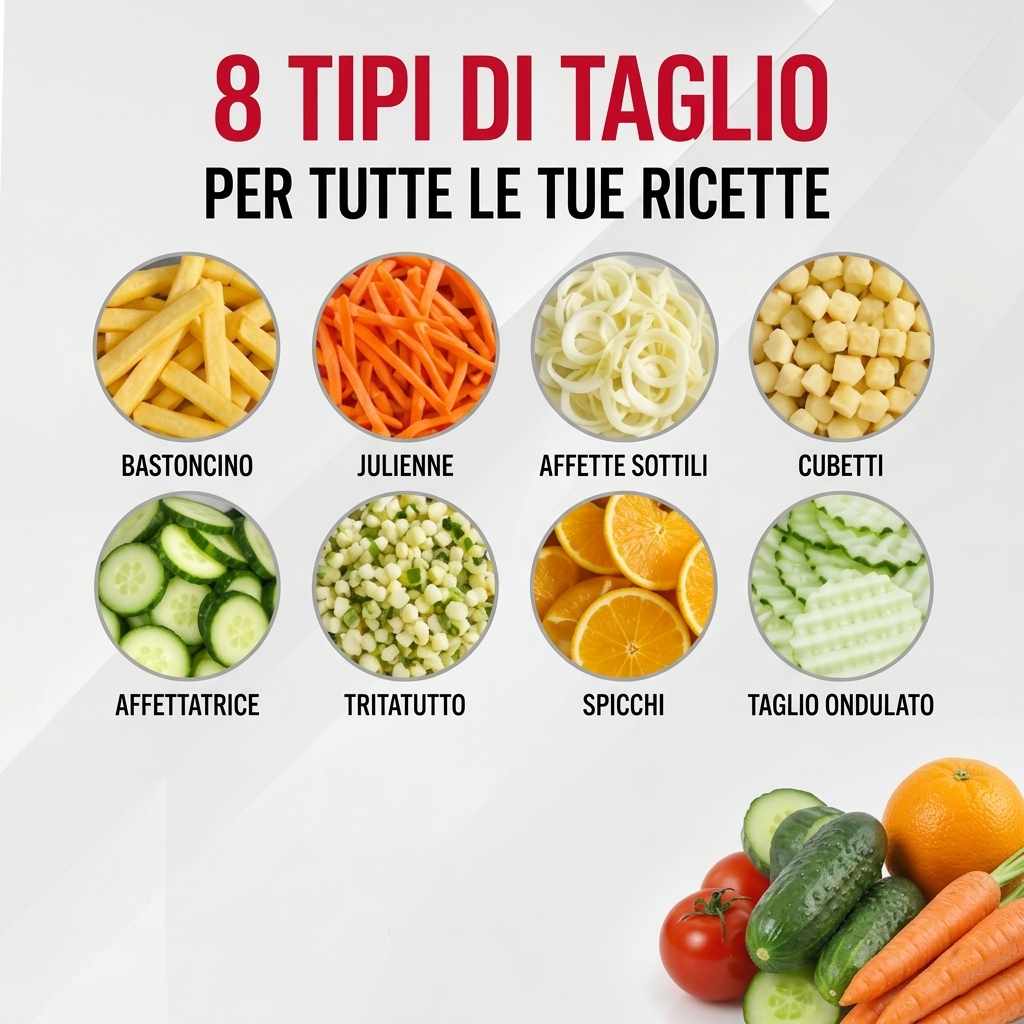Mandolina Affettatrice Manuale per Verdure con 8 Tipi di Taglio, Spessore Regolabile 0,3-8 mm, Tagliaverdure con Lame in Acciaio Inox e Contenitore, Cucina