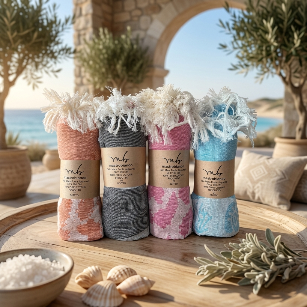 Set 4 Teli Mare Fouta Jacquard 100% Cotone Egiziano 90x170 cm – Multicolore con Frange – Leggeri, Assorbenti e Antisabbia – Pareo Multiuso Spiaggia Piscina Viaggio