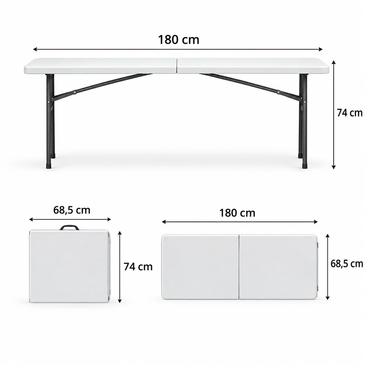 Mesa Plegable de Jardín 180 cm – Convertible en Maletín de Resina HDPE y Acero | Picnic, Playa, Feria y Camping