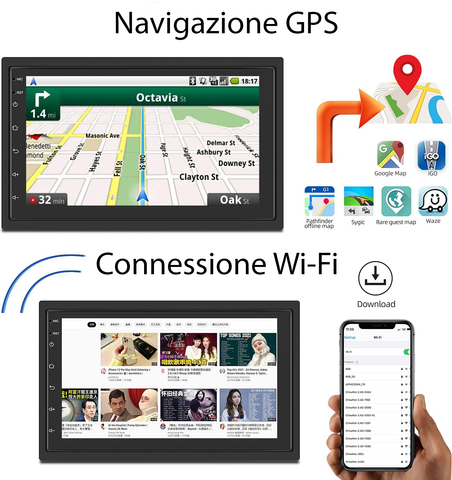 Autoradio 2 Din Con Bluetooth GPS/WiFi/FM 7" Touch Screen CarPlay - Android Auto
