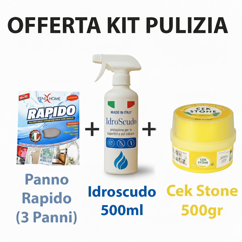Kit de curățare rapidă lavetă + piatră Cek 500G + Idroscudo
