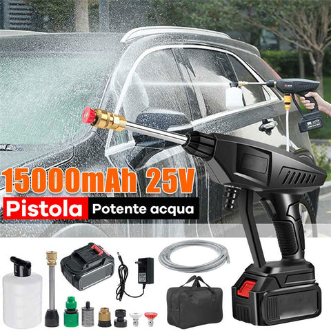 Pistola Idropulitrice a Batteria Portatile con Accessori, 2 Batterie Ricaricabili, Idropulitrice Lavaggio Auto, Giardino, Scale, Piscina, Mobili da esterno