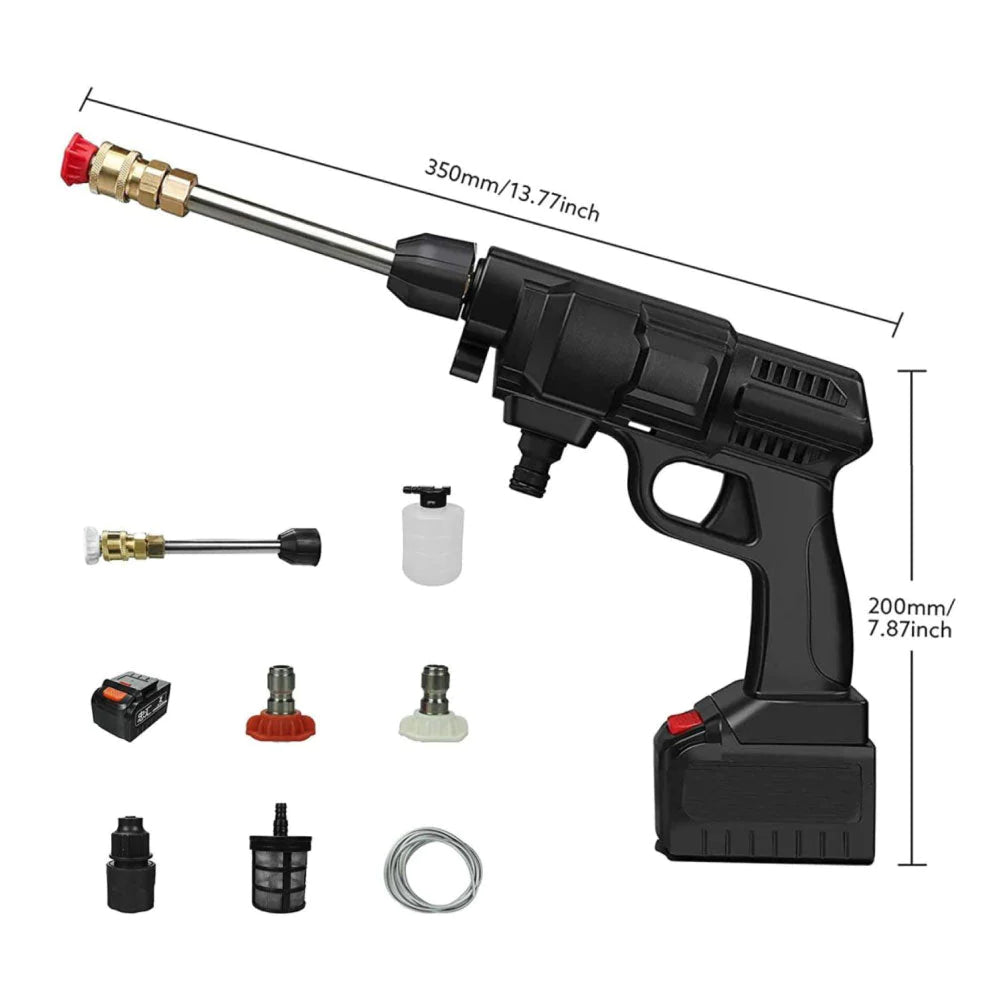 Tragbare kabellose Hochdruckreiniger-Pistole mit Zubehör, 2 wiederaufladbaren Batterien, Hochdruckreiniger für Autowäsche, Garten, Treppen, Schwimmbad, Gartenmöbel