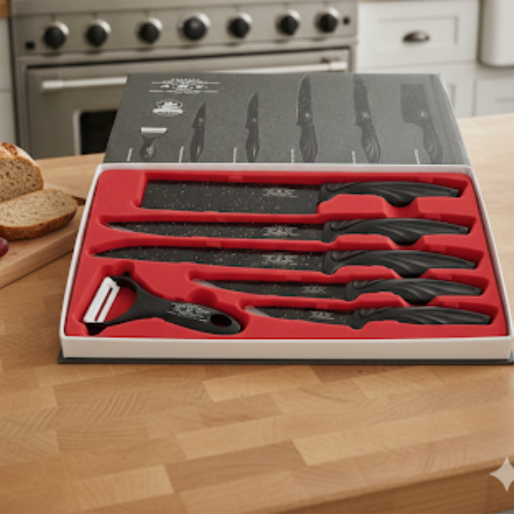 🔪 Set di Coltelli da Cucina 7 Pezzi con Rivestimento Antiaderente – Colori Vivaci e Massima Precisione