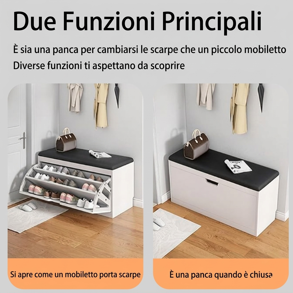 Panca Scarpiera Moderna per Ingresso: Organizer a Ribalta con Sedile Imbottito