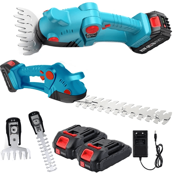 Tagliasiepi a Batteria 2 in 1 con 2 Batterie, Tosasiepi e Tagliabordi Senza Fili con Lame Intercambiabili, Forbici Elettriche per Siepi ed Erba da Giardino