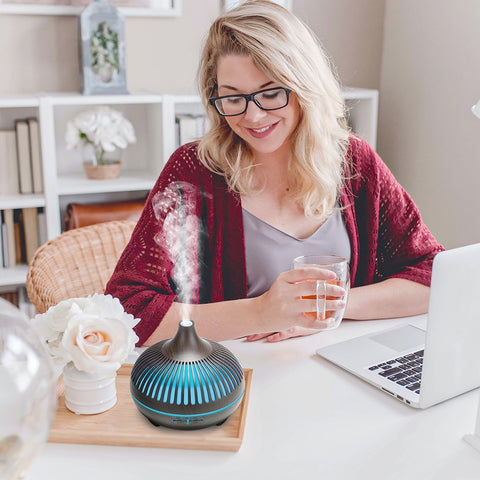 Essential Oil Diffuser - Humidifier with Set of 6 Pure Essential Oils with Mist Control 